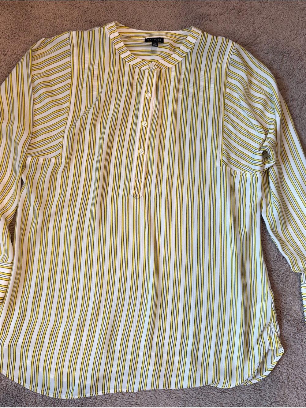 Talbots White and Yellow Striped Casual Button-Down Shirt